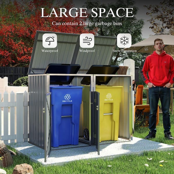 64 in. W x 32 in. D x 48 in. H Light Gray Stainless Steel Trash