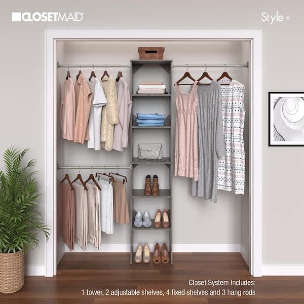 ClosetMaid 6-Shelf Closet Kit Coastal Teak Wood Floor Mount Clothes Storage with Hang Rods