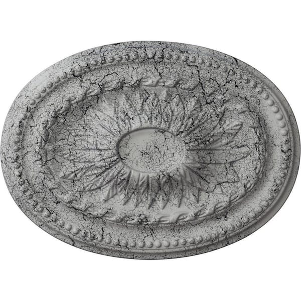 Ekena Millwork 18-1/2 in. W x 13-1/2 in. H x 1-7/8 in. Saverne Urethane Ceiling Medallion, Ultra Pure White Crackle