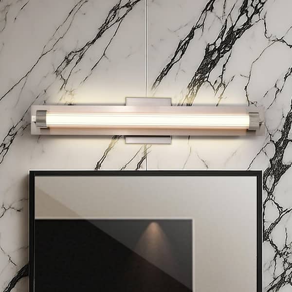 Larissa 24 in. Brushed Nickel Integrated LED Vanity Light Bar with Opaque Glass Cover