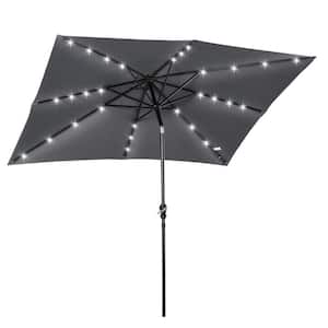 9 ft. x 7 ft. Steel Market Patio Umbrella in Gray Solar Umbrella w/Tilt & UV-Resistant Fabric LED Lighted Patio Umbrella