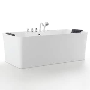Luxury 67 in. Center Drain Acrylic Freestanding Flatbottom Whirlpool Bathtub in White with Faucet
