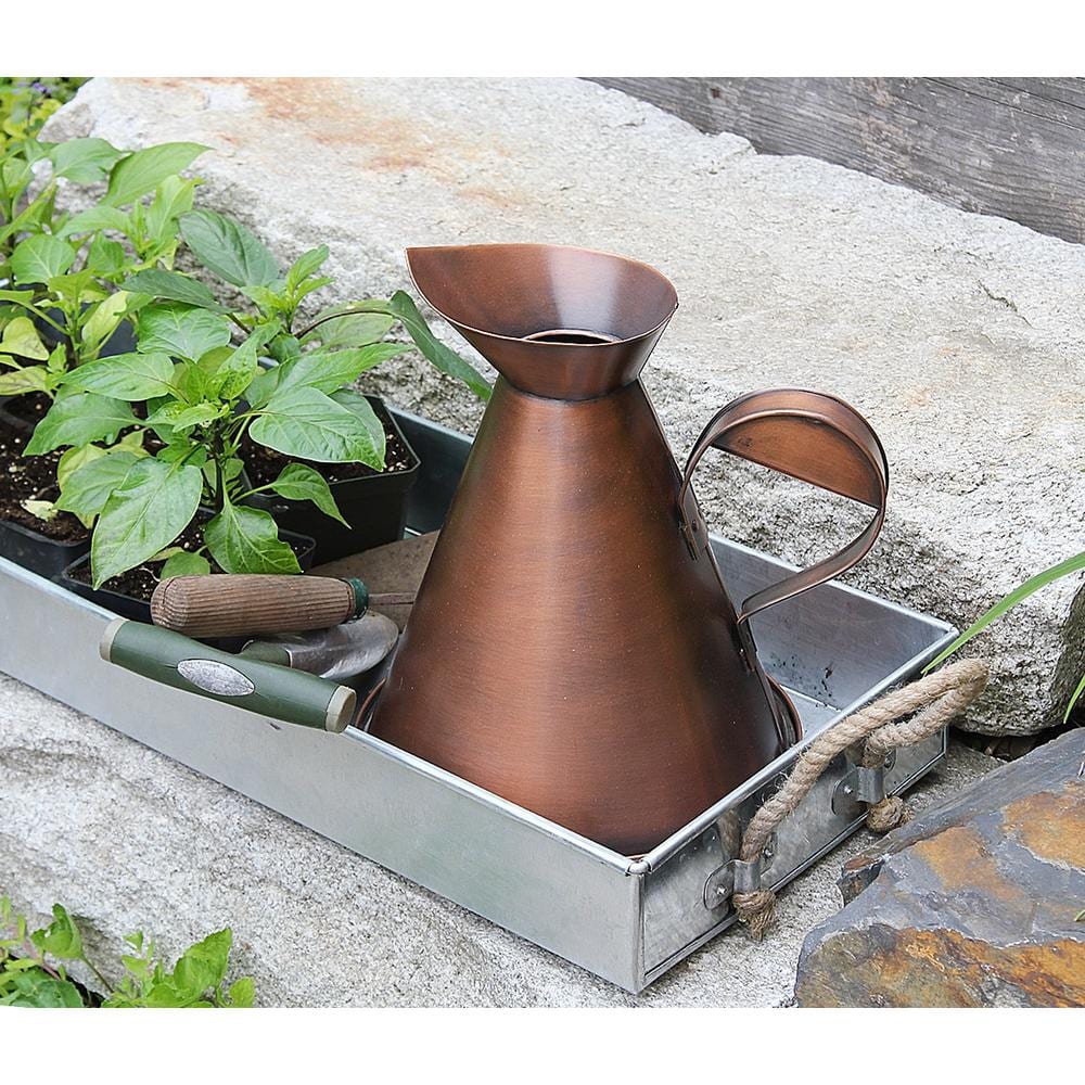 Large Galvanized Steel Rectangular Tray with Rope Handles