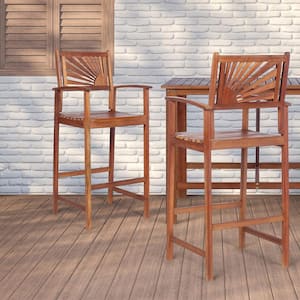 47 in. Low Back Brown Acacia Wood 29 in. Bar Stool with Wood Seat (Set of 2)