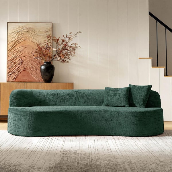 Leonardo Modern Polyester Curved 94.5 in. Wide Armless Sofa with 2-Pillows in Olive