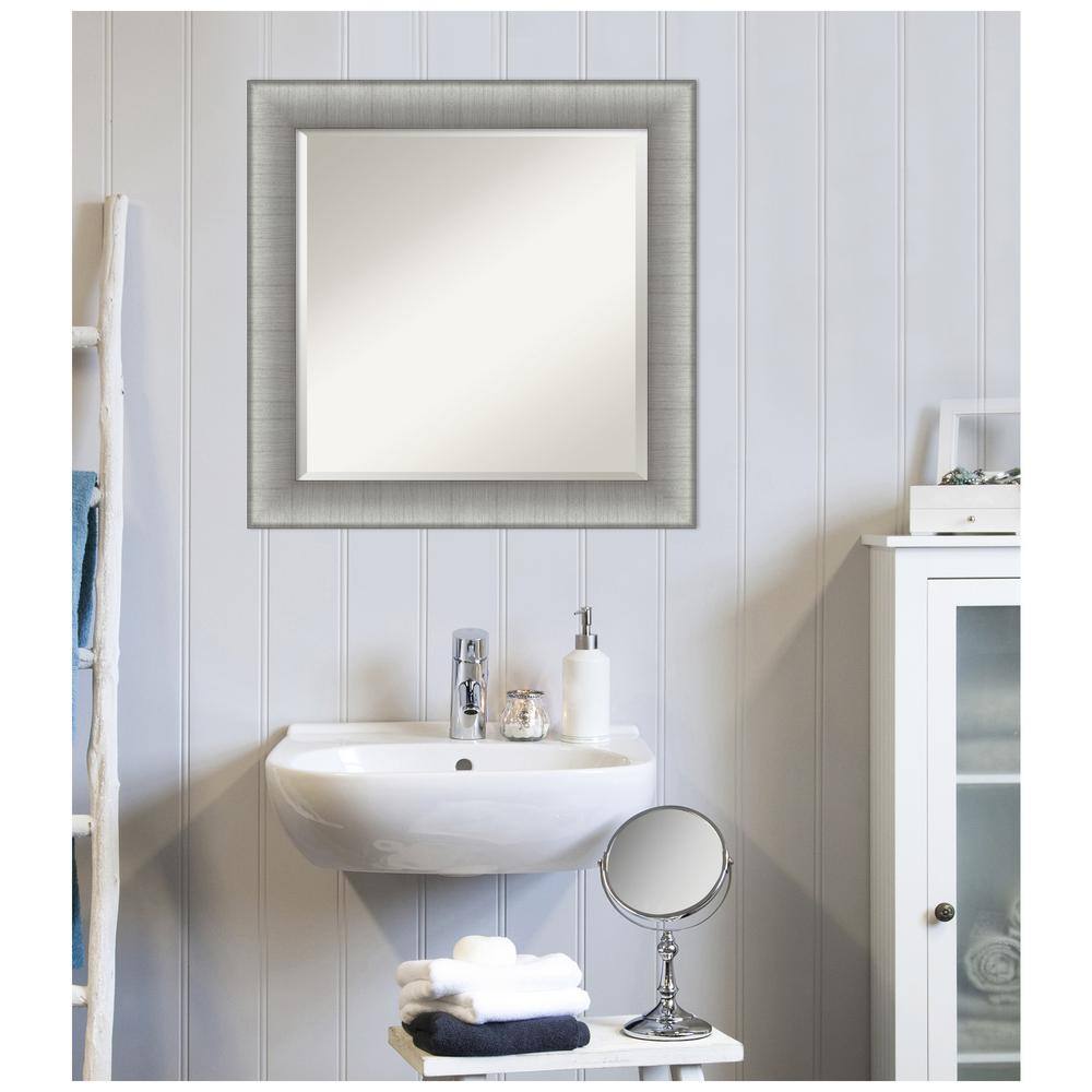 Elegant Brushed Pewter Rectangular 25" Bathroom Vanity Mirror