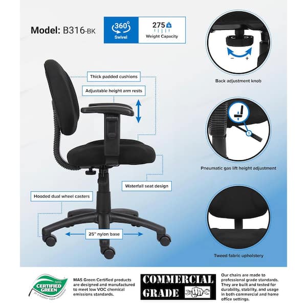 Boss Office Products Deluxe Posture Chair with Loop arms-blue