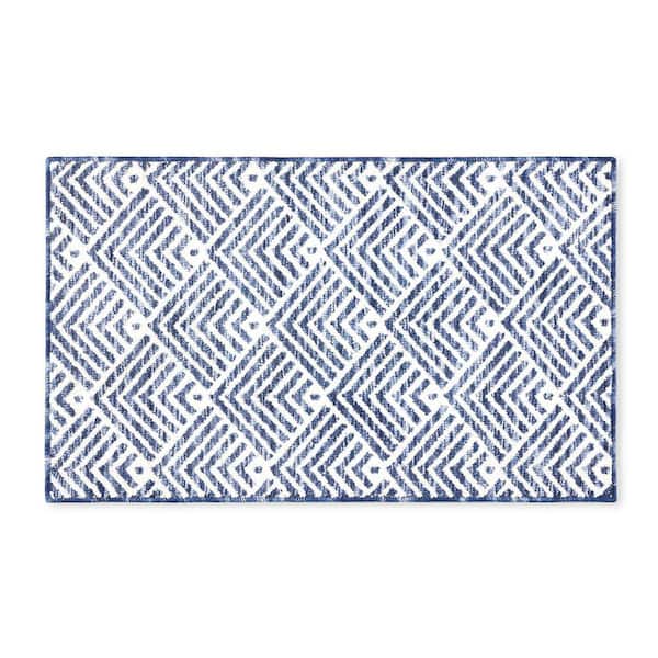 TOWN & COUNTRY LIVING Everyday Walker Modern Stripe Navy Blue 24 in. x 40 in. Machine Washable Kitchen Mat