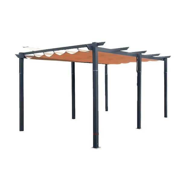 Boosicavelly 11 ft. x 16 ft. Outdoor Khaki Aluminum Outdoor Pergolas with Adjustable Canopy