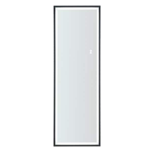Tileon 21.7 in. W x 65 in. H Rectangular Framed Wall Mount or Floor LED Bathroom Vanity Mirror in Black, Dimmer Touch Switch