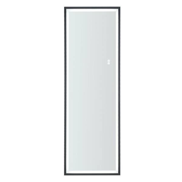 Tileon 21.7 in. W x 65 in. H Rectangular Framed Wall Mount or Floor LED Dimmer Touch Switch Bathroom Vanity Mirror in Black