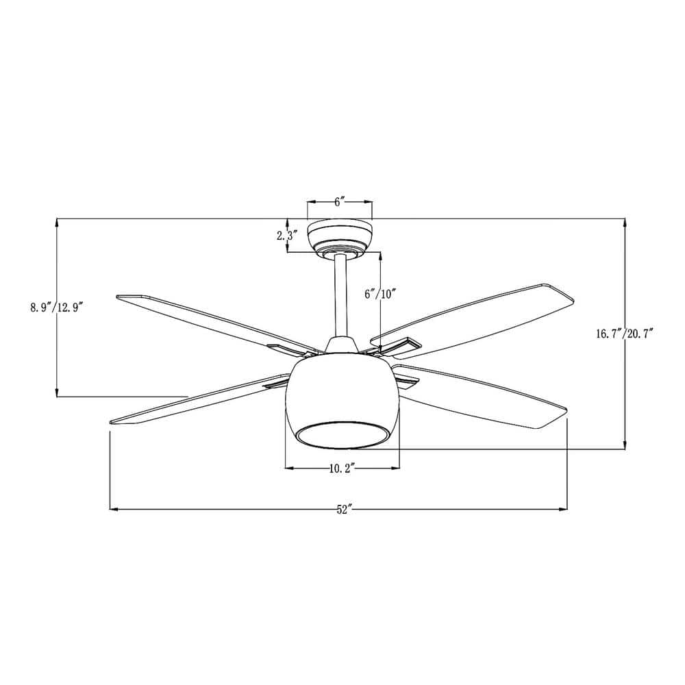 Matte Black 52" Ceiling Fan with Reversible Blades and LED Light