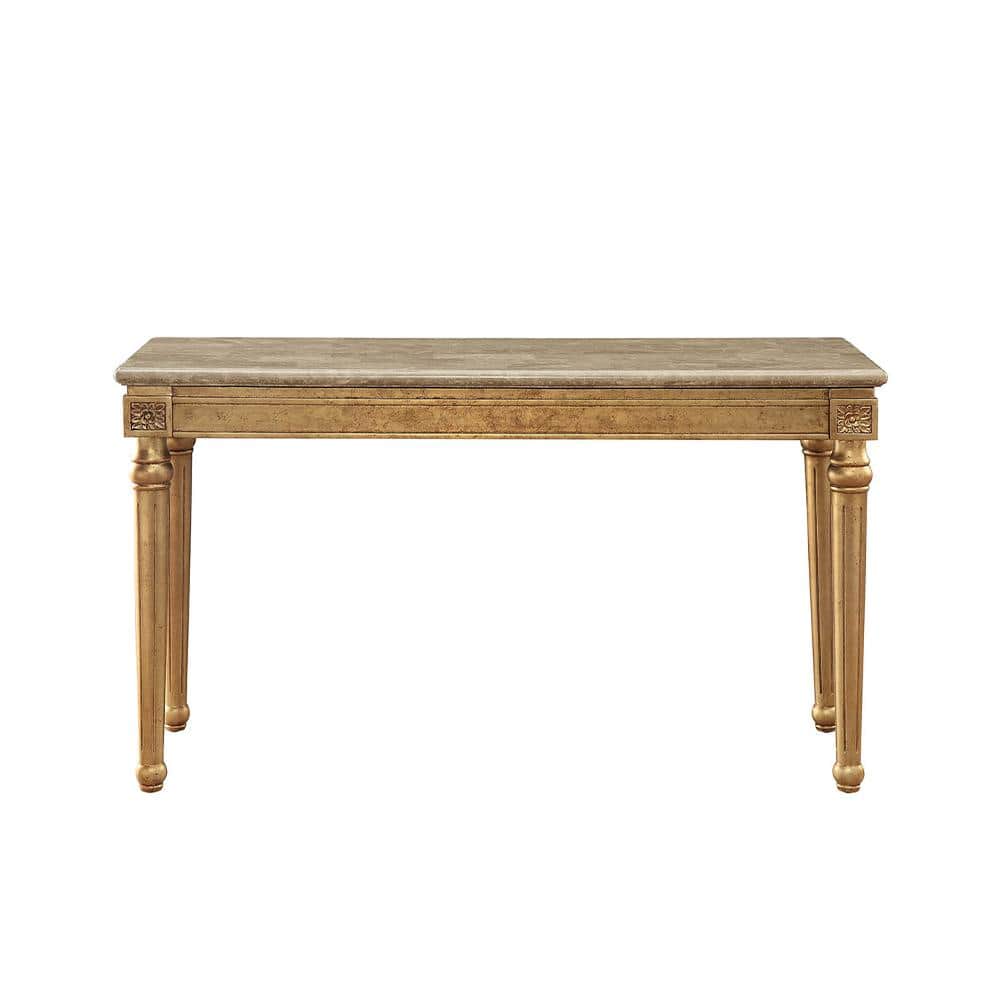 Antique Gold Marble Top Sofa Table with Carved Wood Legs