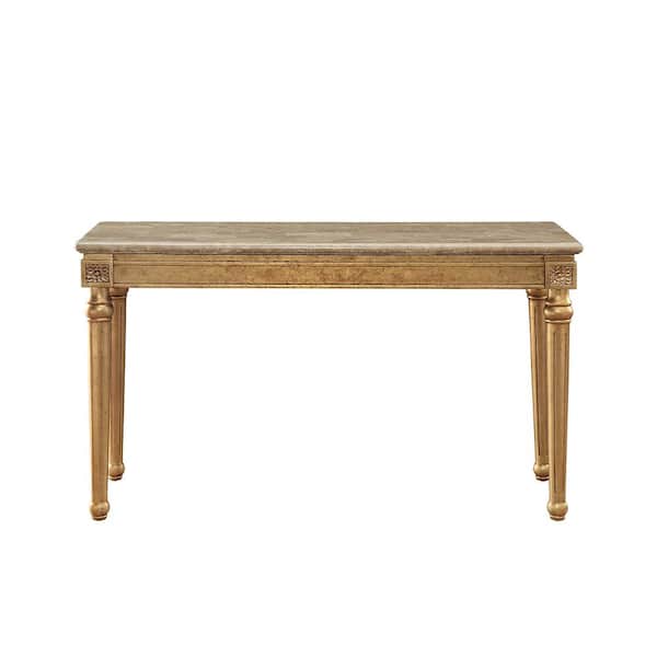 Acme Furniture Daesha 22 in. Marble Top and Antique Gold 37 in. Rectangle Marble Console Table with Corner;Finished