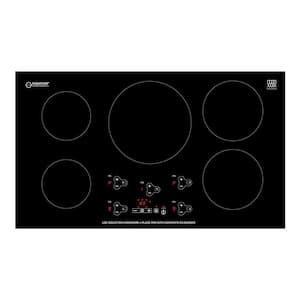 36 in. 220V Built-in 5-Elements Glass Top Surface Electric Induction Cooktop 9600W in Black with 9-Level Power Boost