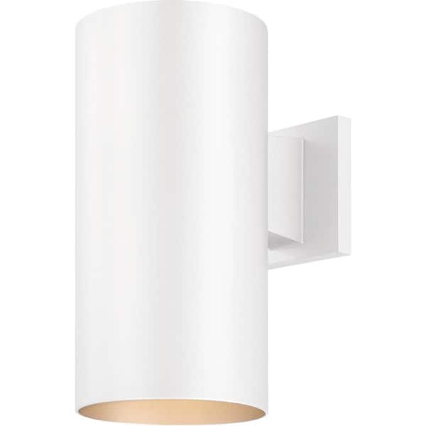 250-Watt Medium Base 1-Light White Aluminum Outdoor Cylinder Wall Mount Sconce