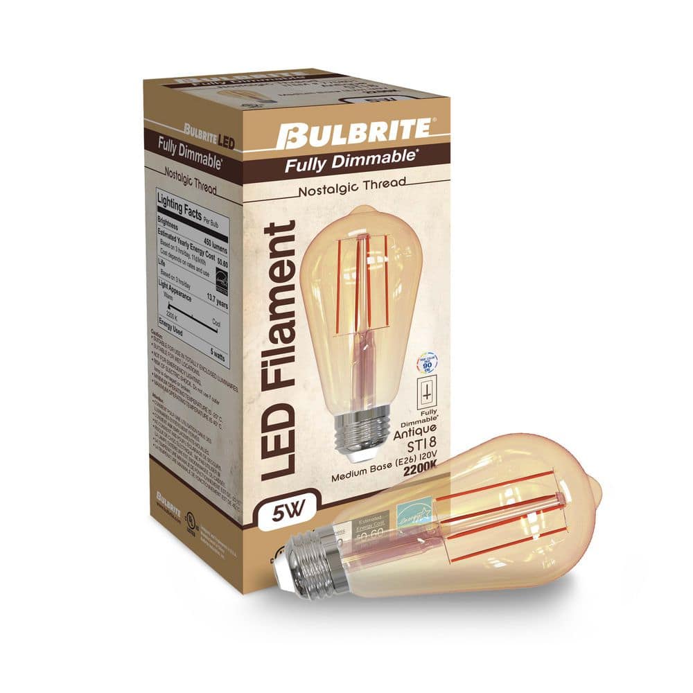 Amber Vintage Style Dimmable LED ST18 Light Bulbs, 2-Pack