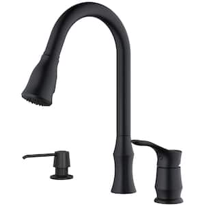 Hillwood Single Handle Pull Down Sprayer Kitchen Faucet with Matching Soap Dispenser in Matte Black