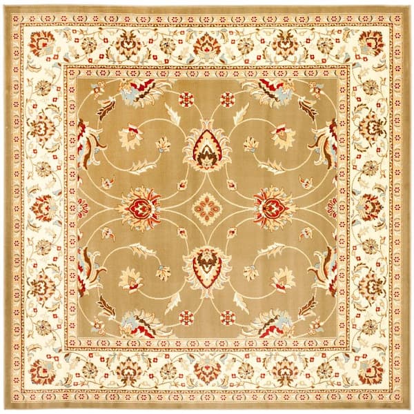 SAFAVIEH Lyndhurst Green/Ivory 7 ft. x 7 ft. Square Geometric Floral Border Area Rug