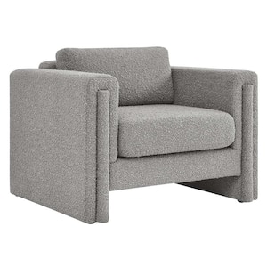 Visible Boucle Fabric Armchair in Light Gray
