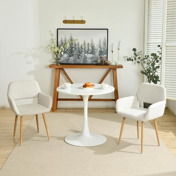 Homy Casa MAYFAIR Beige Upholstered Dining Chair with Oak Color Metal Legs and High Back (Set of 2)