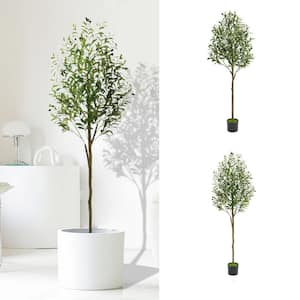 5. 9 ft. Artificial Olive Tree, Potted Olive Tree in Pot for Living Room Office Decor