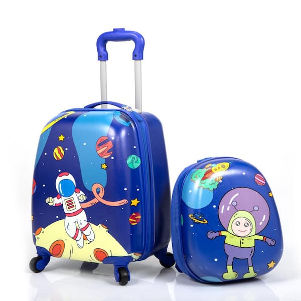 VLIVE 2-Piece Kids Luggage 18 in. Set Astronaut Pattern Blue