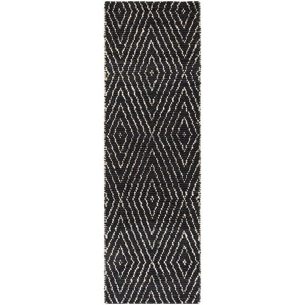 Bohemian 2 ft. x 5 ft. Black/Ivory Diamond Striped Runner Rug