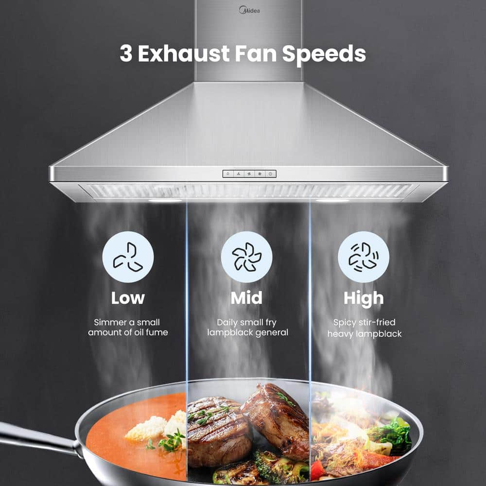 Midea 30-Inch Stainless Steel Convertible Wall Mounted Range Hood