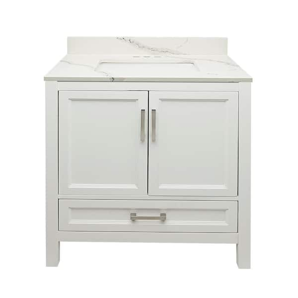 Nevado 31 in. W x 22 in. D x 36 in. H Bath Vanity in White with Quartz Stone Calacatta White Top with White Basin