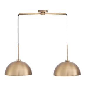 Percy Modern 2-Light Vintage Brass Pendant Island Light Fixture with Gold Metal Shade and Adjustable Cord