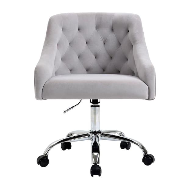 Unbranded Gray Modern Button Tufted Velvet Seat Swivel Office Chair