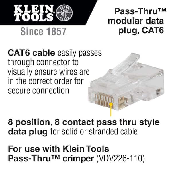 Klein Tools CAT6 Pass-Thru Modular Data Plug (50-Pack) VDV826-703