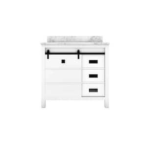 STYLE3 36 in. W x 22 in. D x 35 in. H Ceramic Sink Freestanding Bath Vanity in White with Carrara White Marble Top