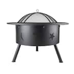 32 in. Outdoor Metal Burning Wood Black Fire Pit with Cover and Poker