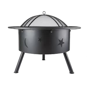 32 in. Outdoor Metal Burning Wood Black Fire Pit with Cover and Poker