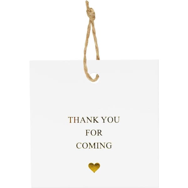 Unbranded Thank You Gift Tags with String Gold Foil White Kraft Paper 2.5 Inch Square for Wedding Birthday Baby Shower 50Pcs