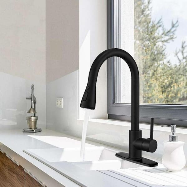 Single-Handle Pull-Out Sprayer Kitchen Faucet in Matte Black