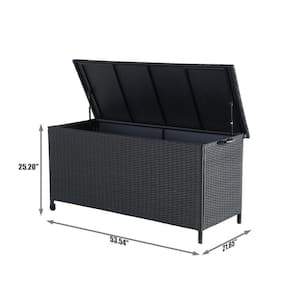 120 Gal. Black Deck Box Rattan Storage Cabinet with Rollers and Side Handles