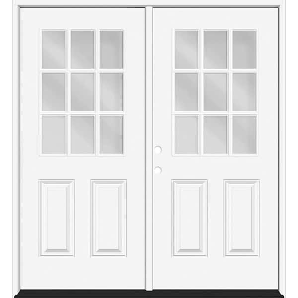 Reliant 64 in. x 80 in. 2P 1/2L 9L-SDL Clear Glass RHIS Unfinished White Fiberglass Double Prehung Front Door 4 in. Jamb