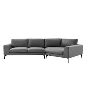 141.5 in. Square Arm 2-Piece Fabric Sectional Sofa in Gray