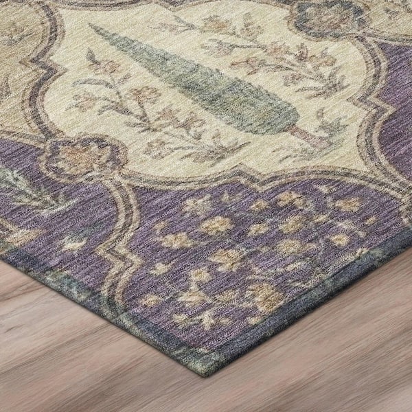 Chantille Machine Washable Indoor/Outdoor Abstract ACN3018 Plum 8 ft. x 8 ft. Round Rug