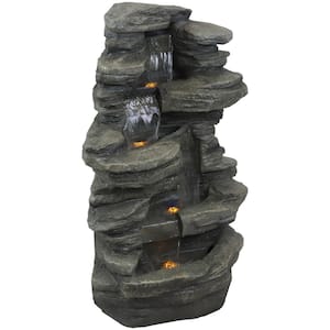 38 in. Stacked Shale Water Fountain with LED Lights