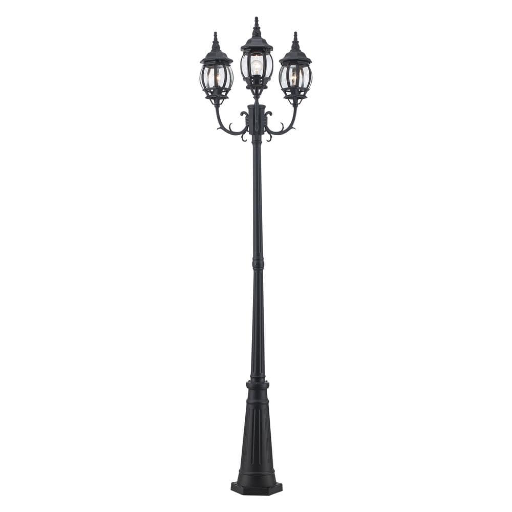 Bel Air Lighting Parkway 7.6 ft. 3-Light Black Outdoor Lamp Post Light Fixture Set with Clear Glass