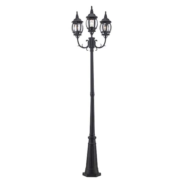 Parkway 7.6 ft. 3-Light Black Outdoor Lamp Post Light Fixture Set with Clear Glass