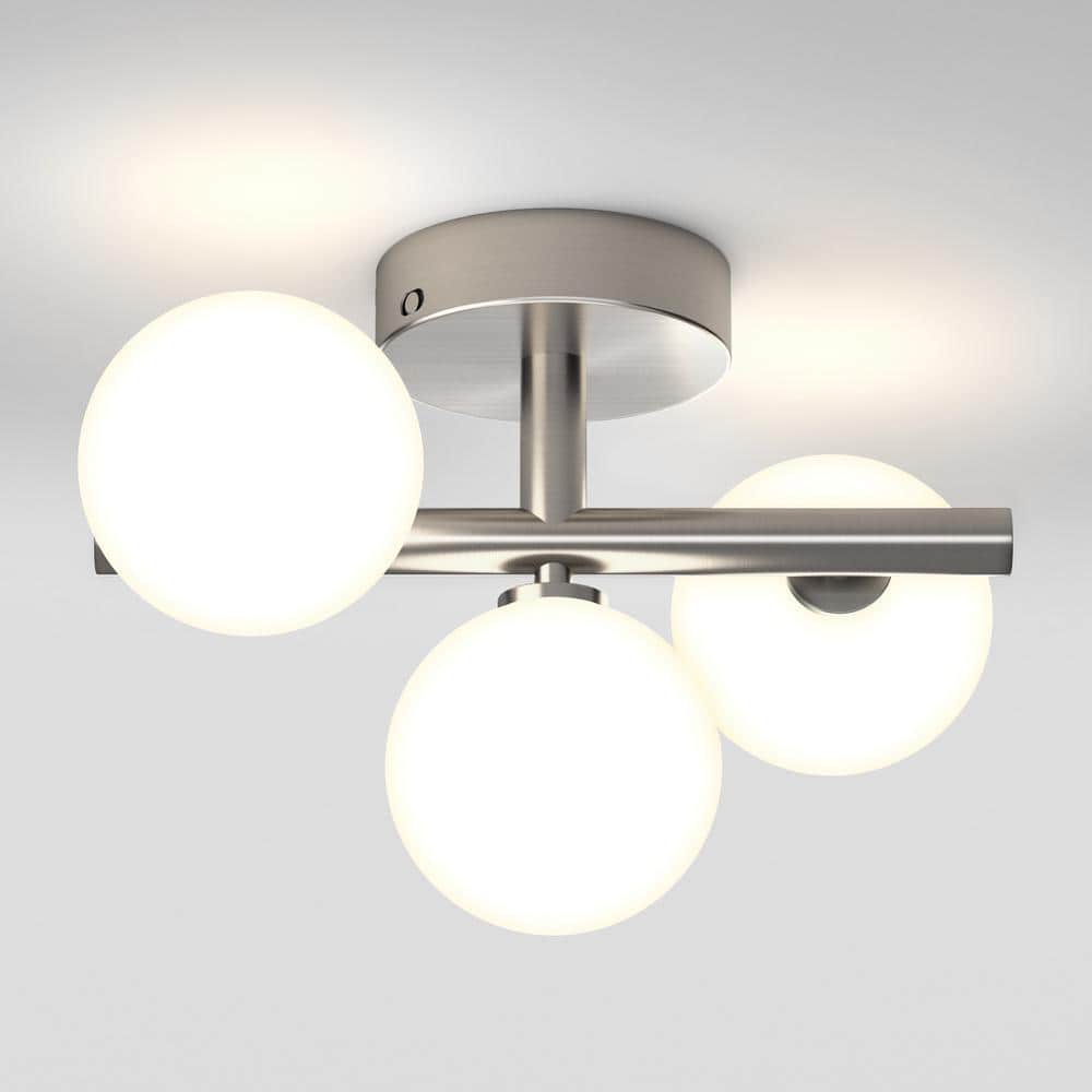 Modern Brushed Nickel 3-Globe LED Flush Mount Ceiling Light