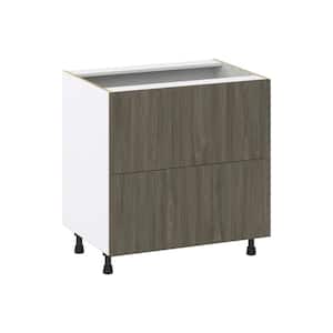 Medora Textured 33 in. W x 34.5 in. H x 24 in. D in Slab Walnut Shaker Assembled Base Kitchen Cabinet with 2 Drawers