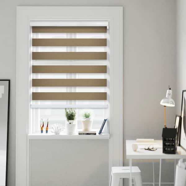 Cut-to-Size Sable Cordless Blackout Dual Layer Privacy Polyester Zebra Roller Shade 32.5 in. W x 72 in. L