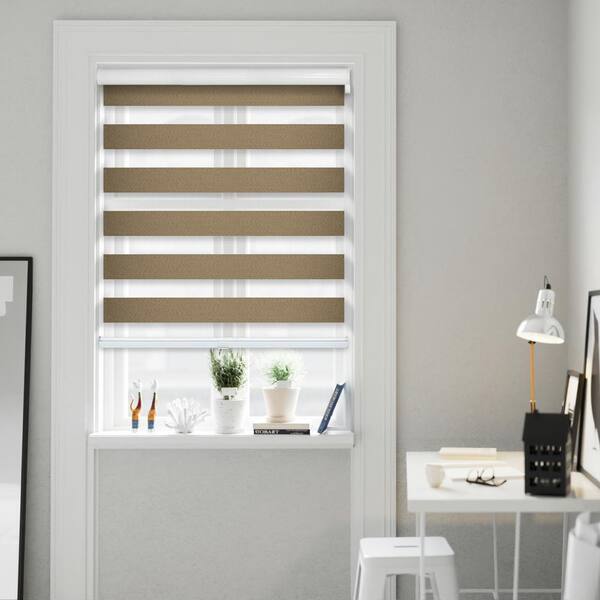 Chicology Cut-to-Size Sable Cordless Blackout Dual Layer Privacy Polyester Zebra Roller Shade 66 in. W x 72 in. L