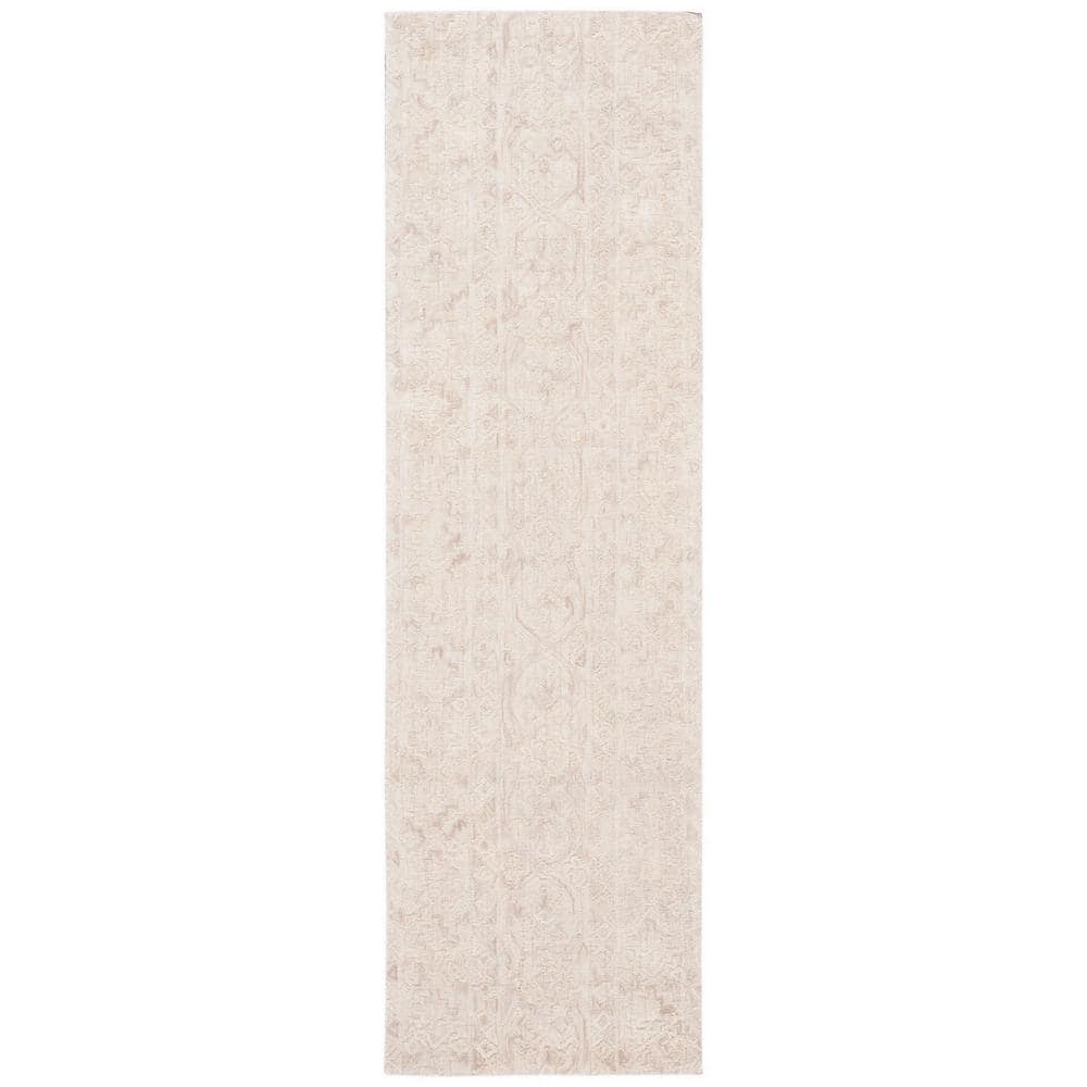 Beige and Light Brown Handmade Wool Abstract Runner Rug